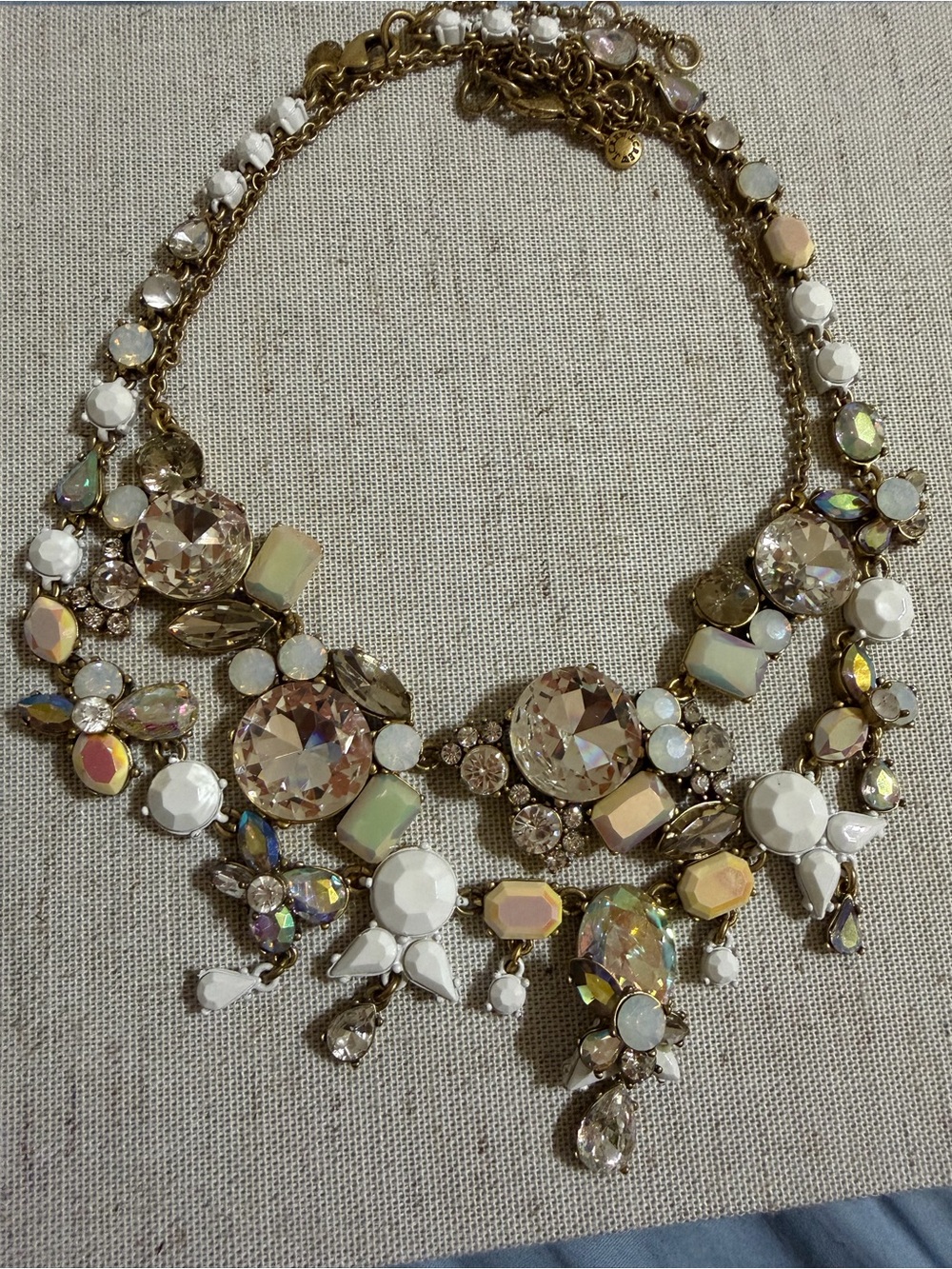 J.CREW Iridescent floral Aurora Crystal Rhinestone Opal Statement Necklace Y2K - Picture 14 of 17